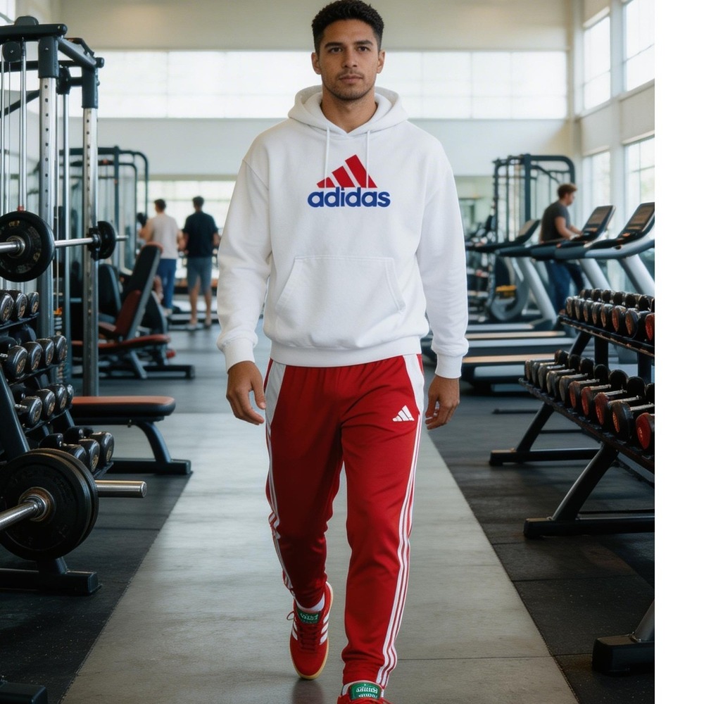 Adidas Men's 2TONE BOS Hoodie 2XL‎ Blue White Red Badge of Sport Fleece Pullover